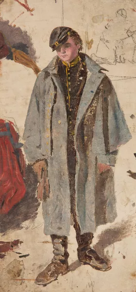 Young Soldier, Sketch of a Soldier Giving Water to a Wounded Companion by Oil Painting Reproduction