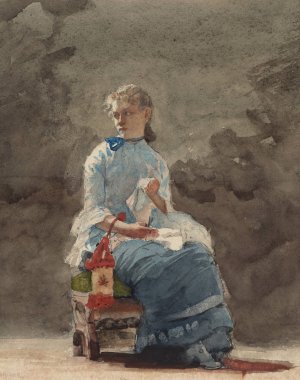 Main Product Photo of Young Woman Sewing Painting by Winslow Homer